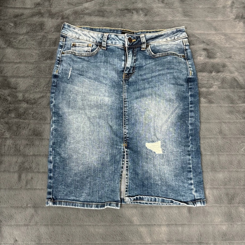Gap Denim Pencil Skirt Womens 6/28 Medium Wash Distressed Front Slit Blue Jeans